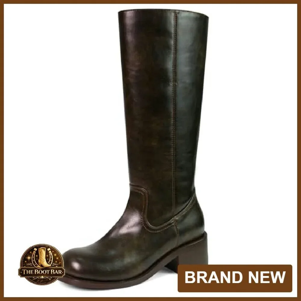 Women's Knee High Boots Square Toe Chunky Block Heel Comfortable Low Heel - Picture 2 of 8